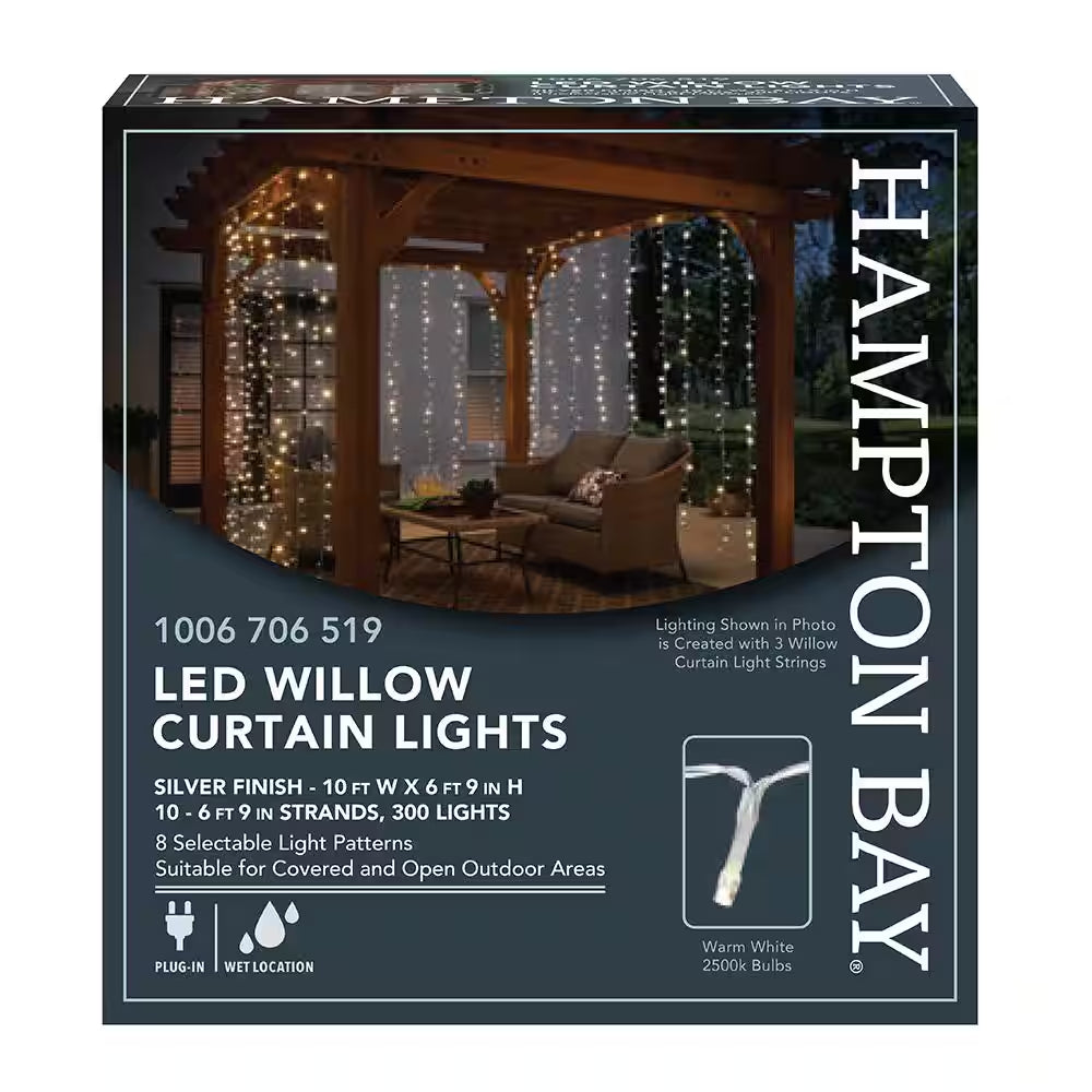Enchanting 300-Light 10 Ft. Indoor/Outdoor LED Mini Bulb Willow Curtain String Light Set - Perfect for Any Occasion!