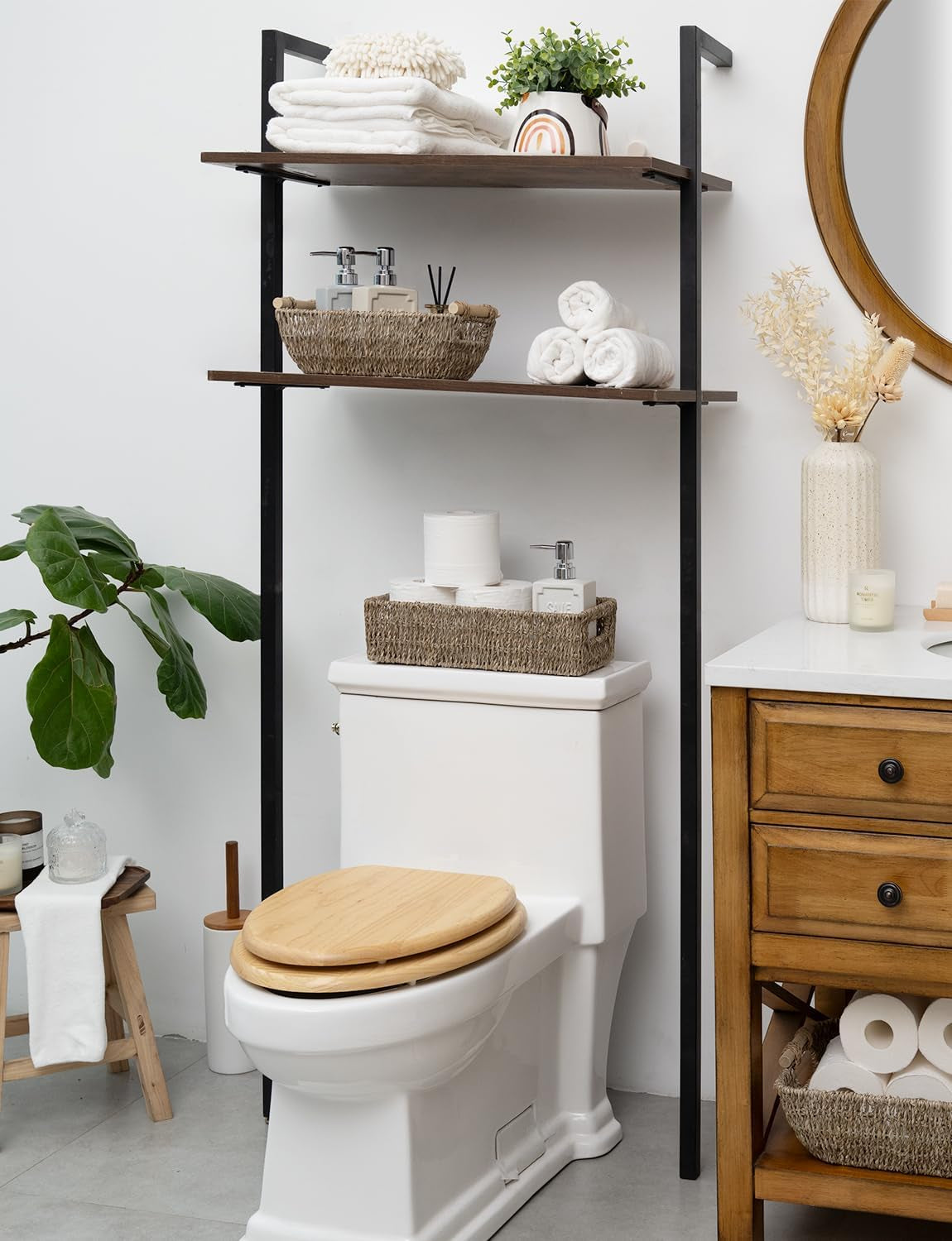 Stylish Seagrass Baskets with Handles - Perfect Bathroom Decor for Toilet Tank Top, 14.25"L x 6.5"W x 3.75"H