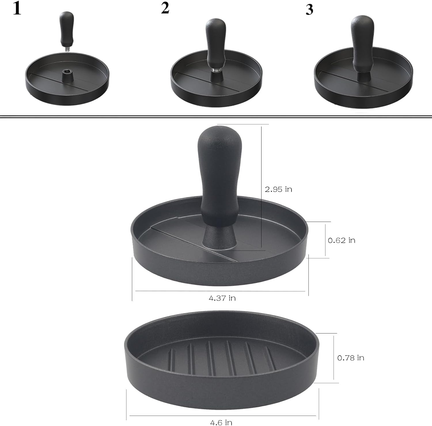 Aluminum Burger Press Patty Maker with 200 Non-Stick Papers - Commercial & Home Use, Hamburger Meat Press Tool, Dishwasher Safe (Black)