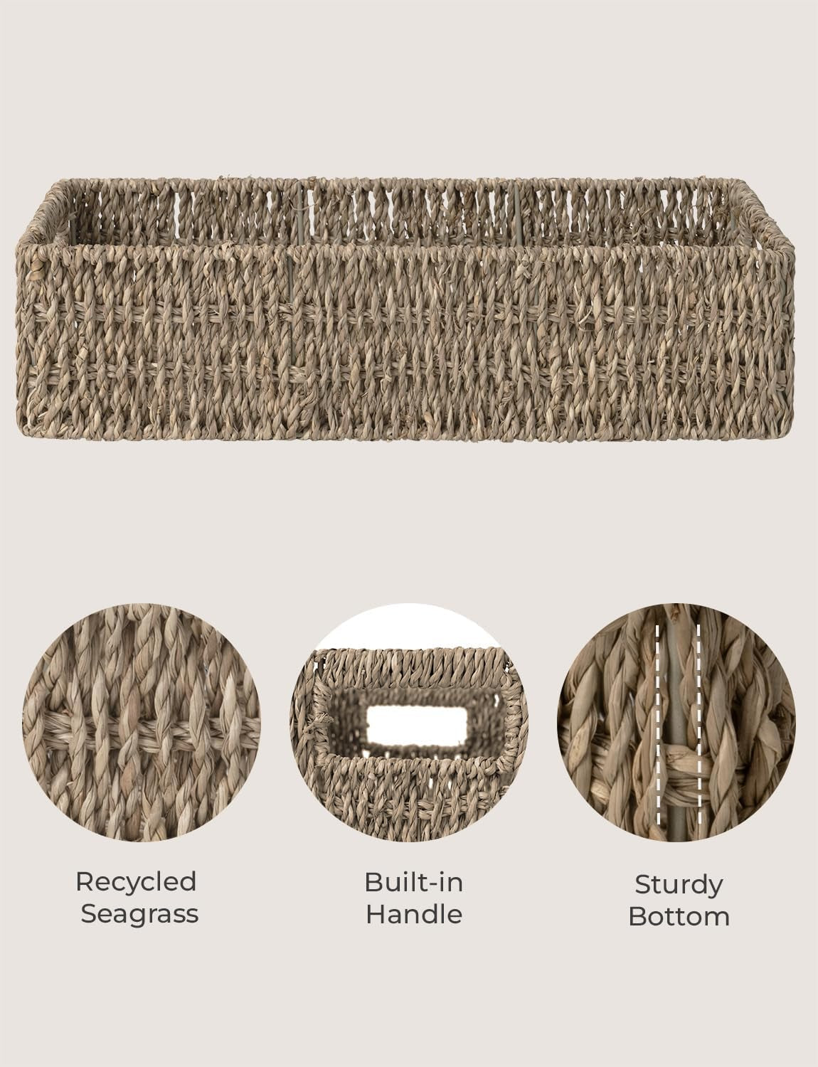 Stylish Seagrass Baskets with Handles - Perfect Bathroom Decor for Toilet Tank Top, 14.25"L x 6.5"W x 3.75"H